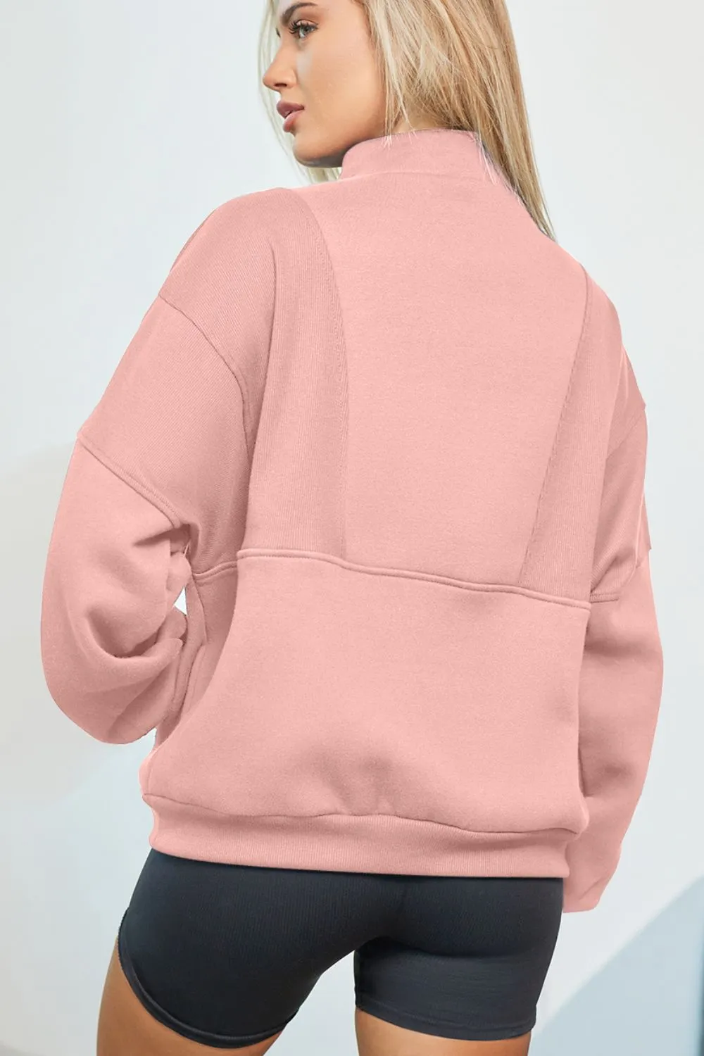 Half Zip Drop Shoulder Long Sleeve Sweatshirt sold by Charming Charlie product image thumbnail 5