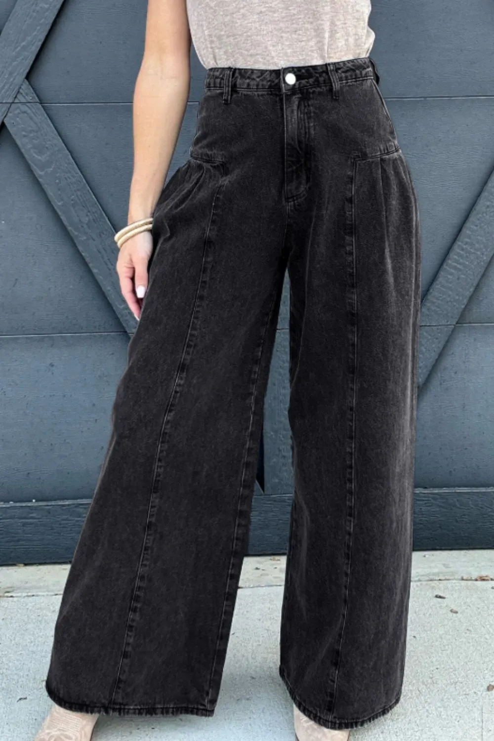 High Rise Wide Leg Jeans with Pockets sold by Charming Charlie