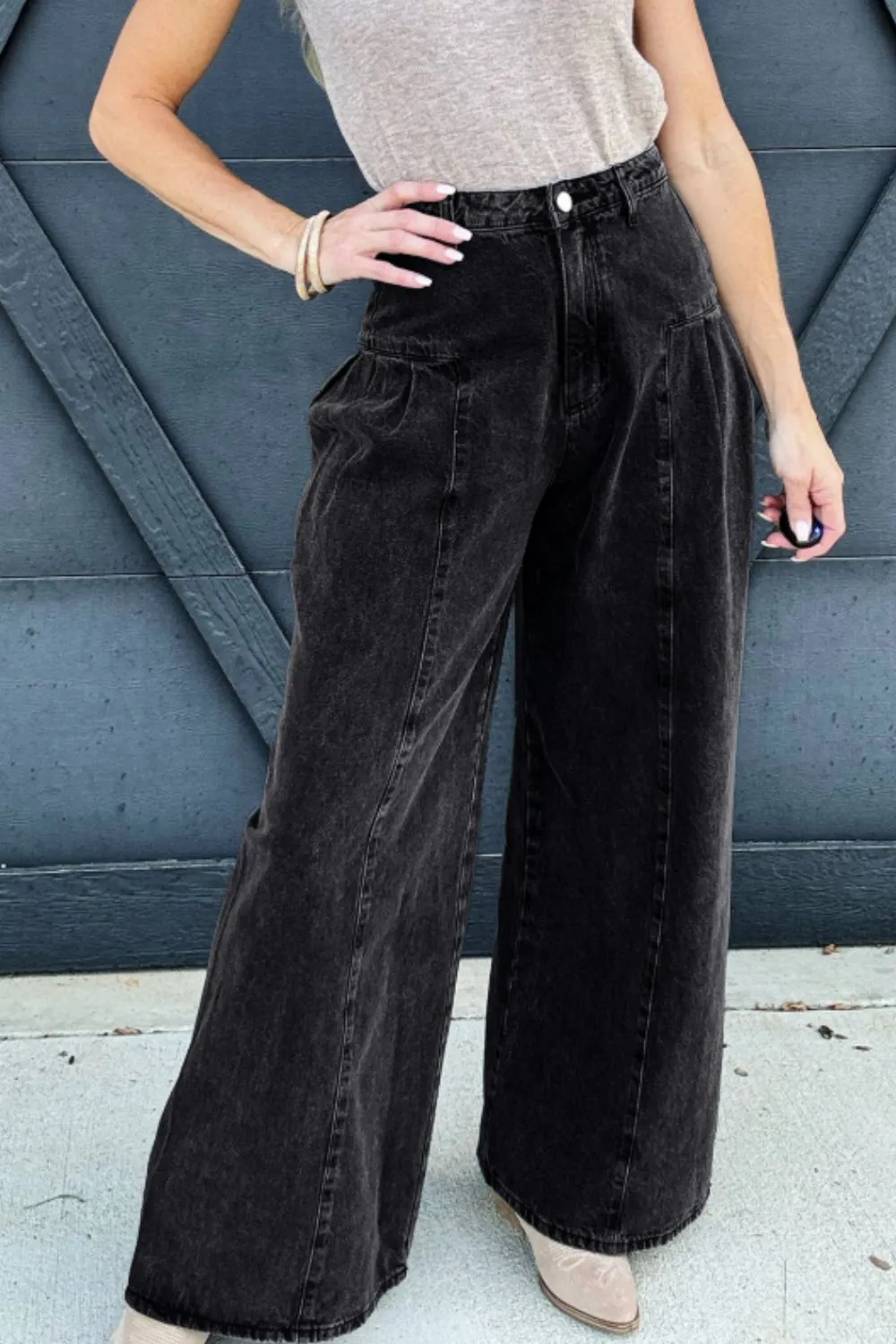 High Rise Wide Leg Jeans with Pockets sold by Charming Charlie product image thumbnail 2