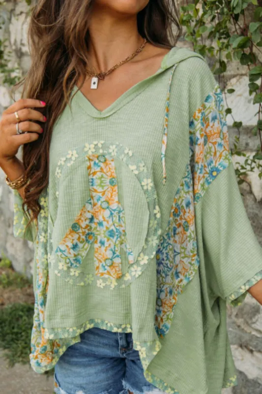 Peace Patch Batwing Sleeve Hooded Blouse sold by Charming Charlie