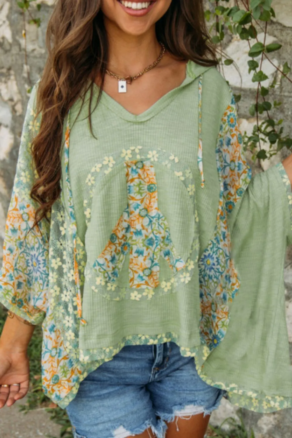 Peace Patch Batwing Sleeve Hooded Blouse sold by Charming Charlie product image thumbnail 2