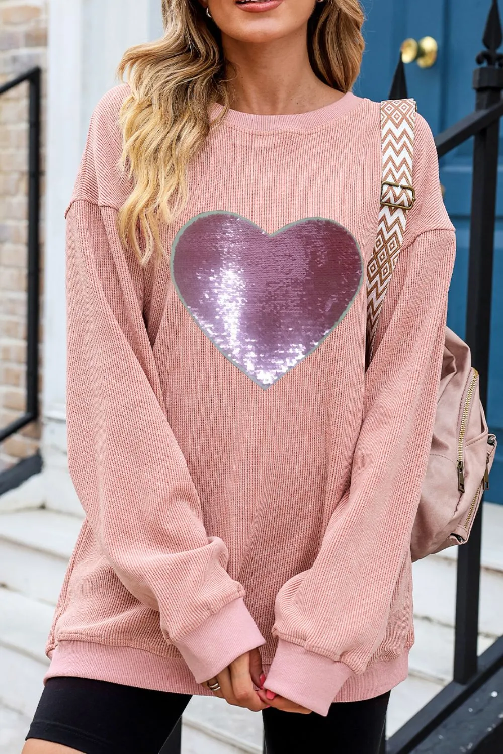 Valentine’s Day Sequin Heart Round Neck Long Sleeve Sweatshirt sold by Charming Charlie product image thumbnail 3
