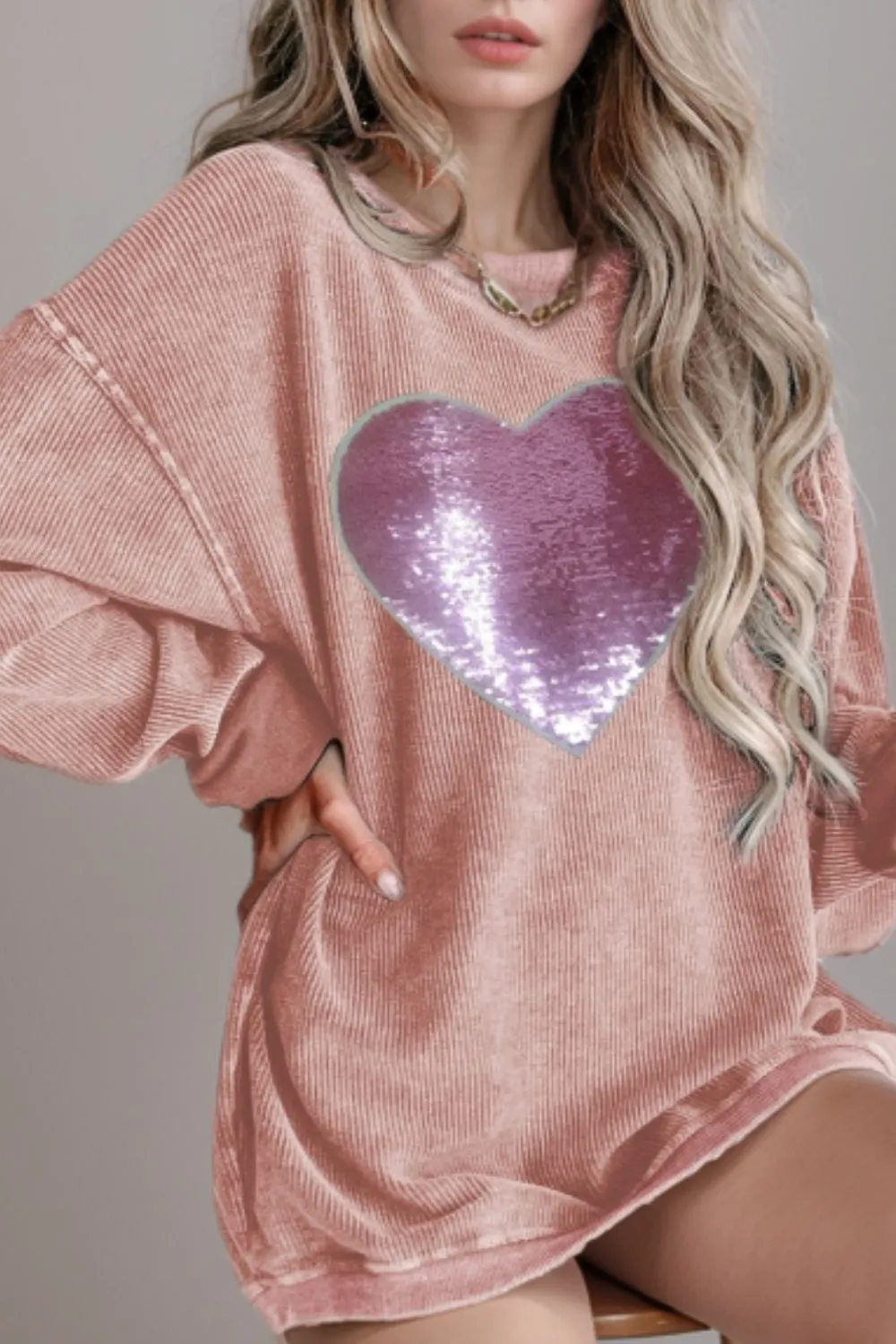 Valentine’s Day Sequin Heart Round Neck Long Sleeve Sweatshirt sold by Charming Charlie product image thumbnail 2