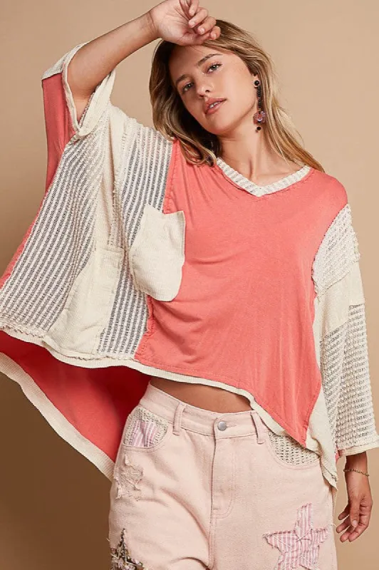 POL High-Low Contrast V-Neck Top sold by Charming Charlie