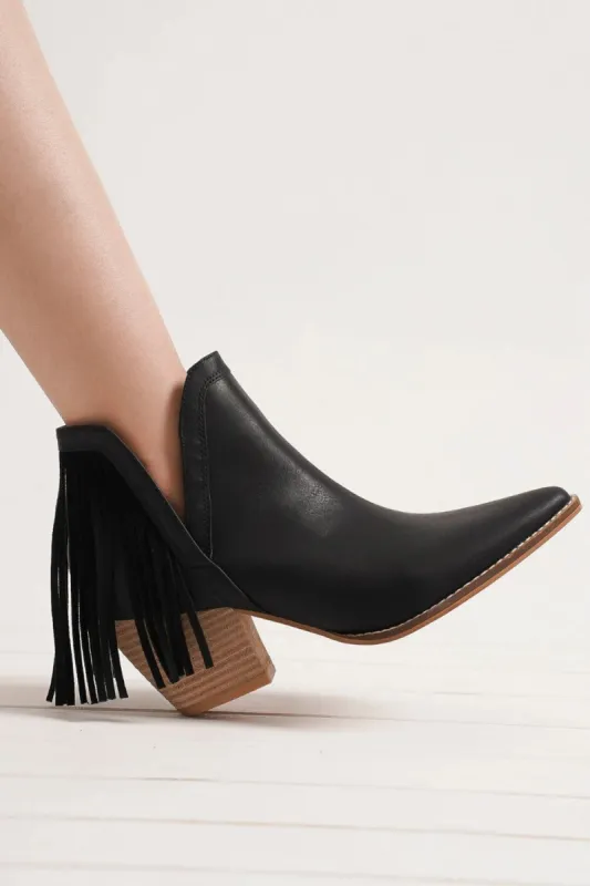 Beast Fashion Fringe Side V-Cut Ankle Booties sold by Charming Charlie