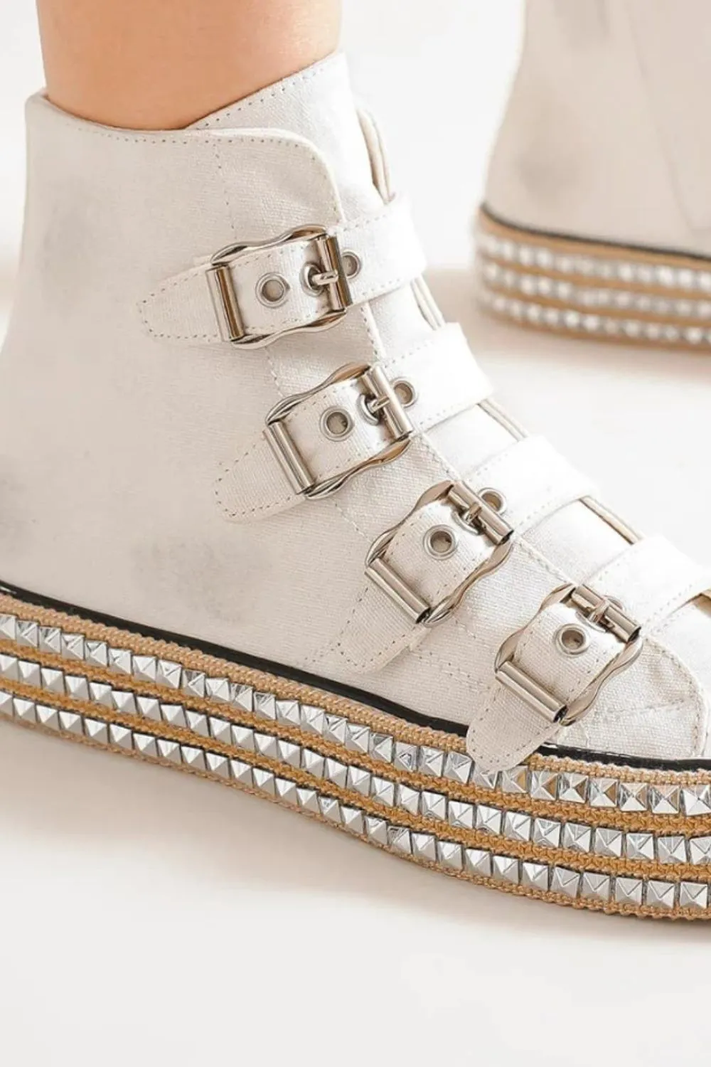 Beast Fashion Multi-Buckle Straps Studded Platform Sneakers sold by Charming Charlie product image thumbnail 3