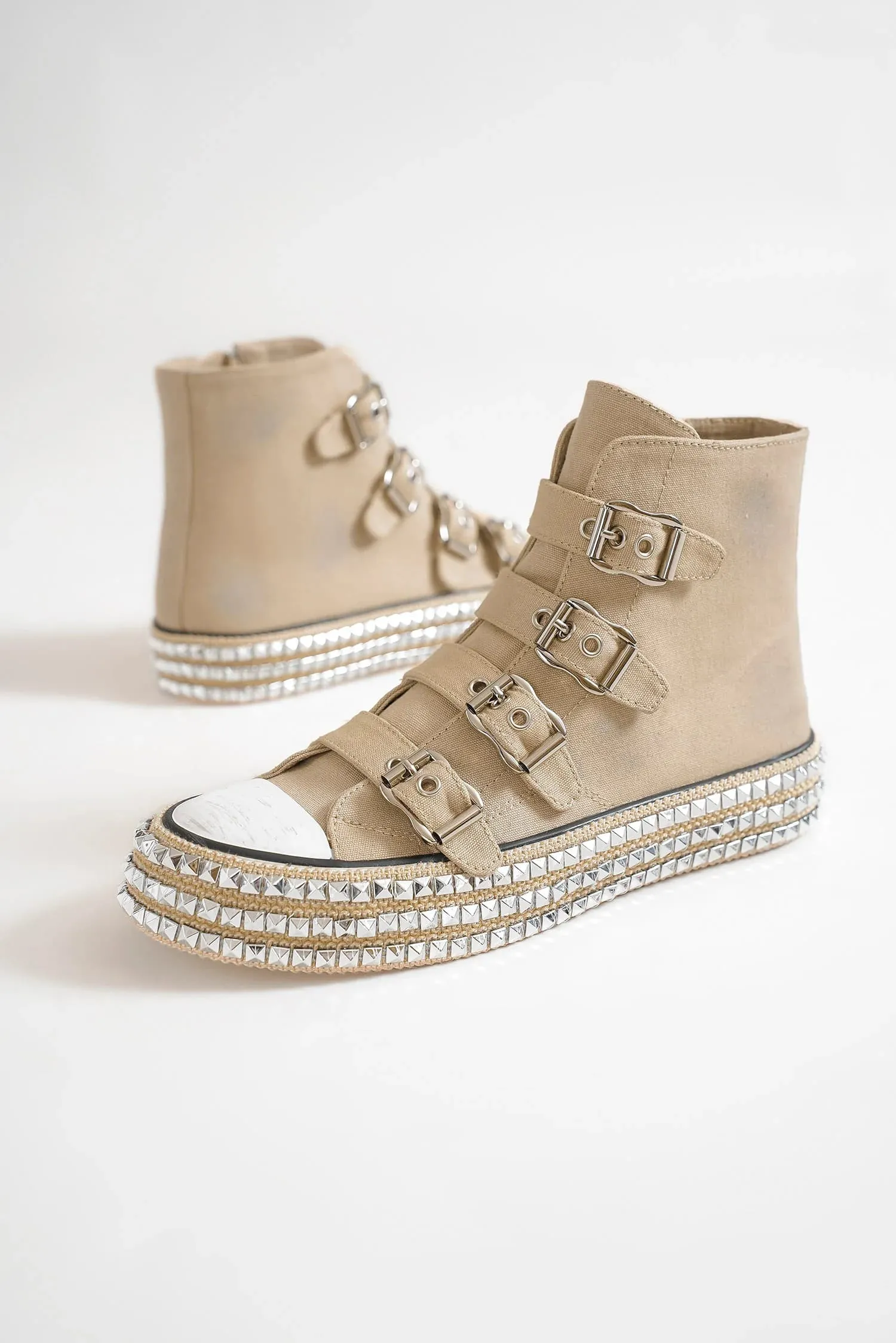 Beast Fashion Multi-Buckle Straps Studded Platform Sneakers sold by Charming Charlie product image thumbnail 2