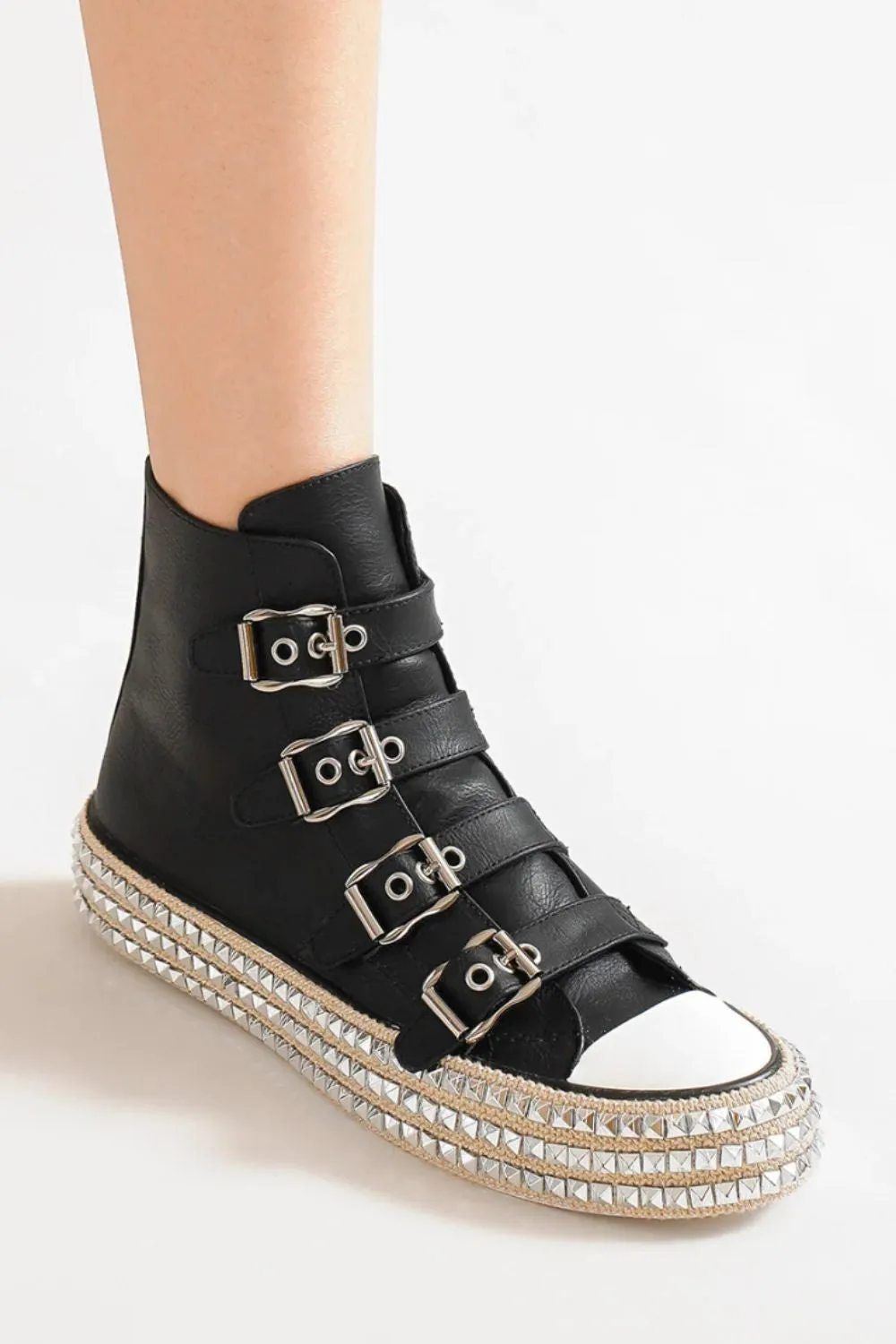 Beast Fashion Multi-Buckle Straps Studded Platform Sneakers sold by Charming Charlie product image thumbnail 3