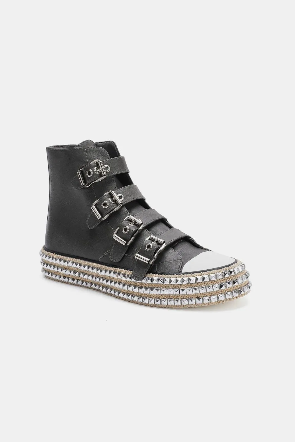 Beast Fashion Multi-Buckle Straps Studded Platform Sneakers sold by Charming Charlie product image thumbnail 2