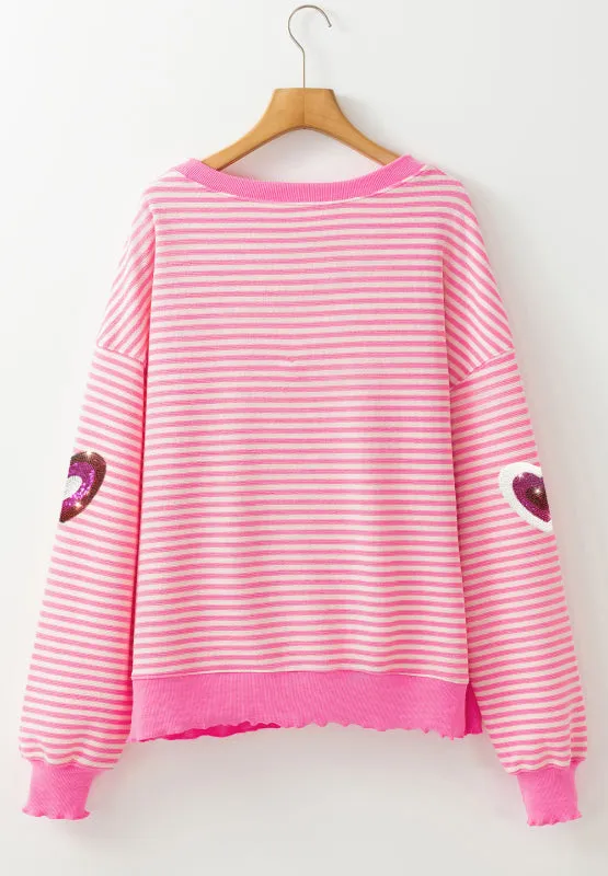 Valentine’s Day Sequin Heart Striped Round Neck Long Sleeve Sweatshirt sold by Charming Charlie product image thumbnail 5