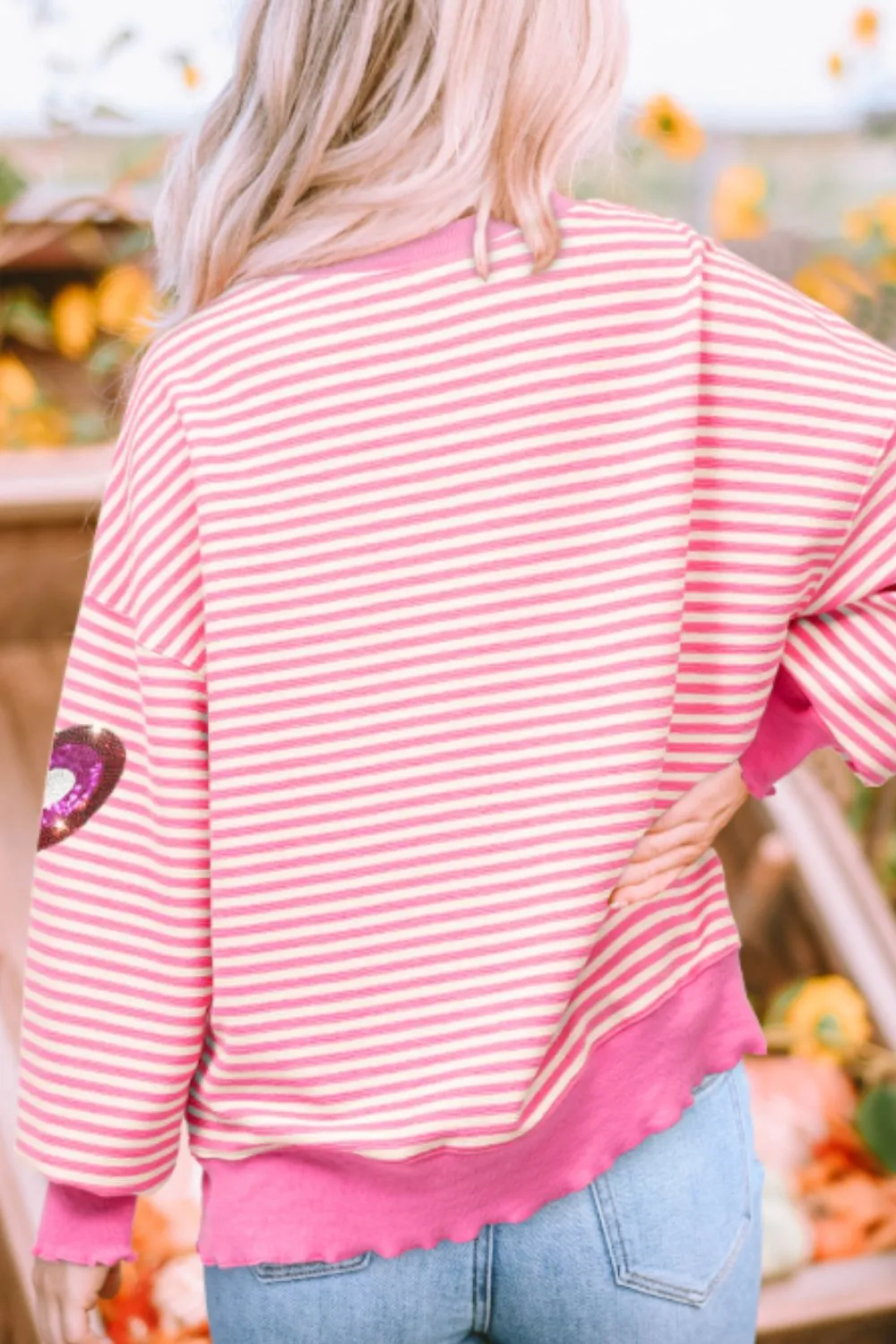 Valentine’s Day Sequin Heart Striped Round Neck Long Sleeve Sweatshirt sold by Charming Charlie product image thumbnail 3