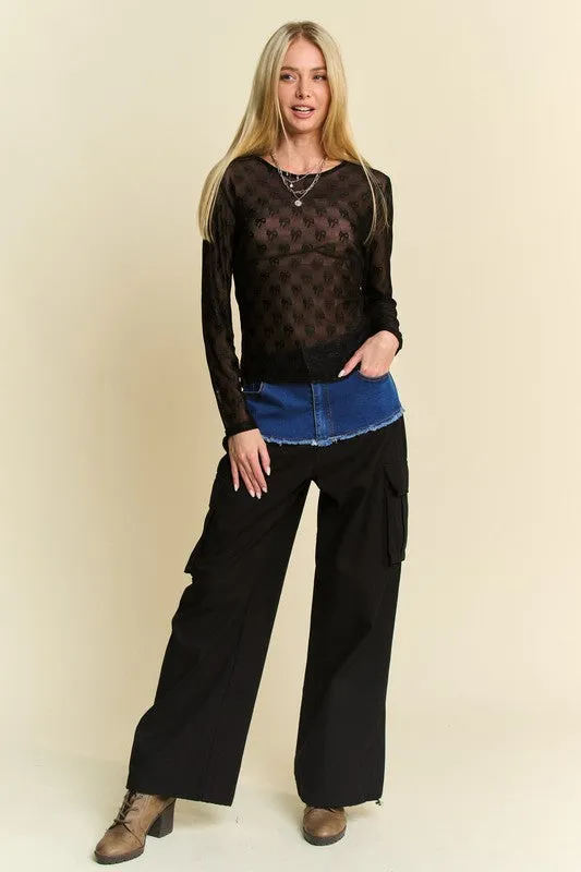 Davi & Dani Bow Mesh Round Neck Long Sleeve Top sold by Charming Charlie product image thumbnail 4