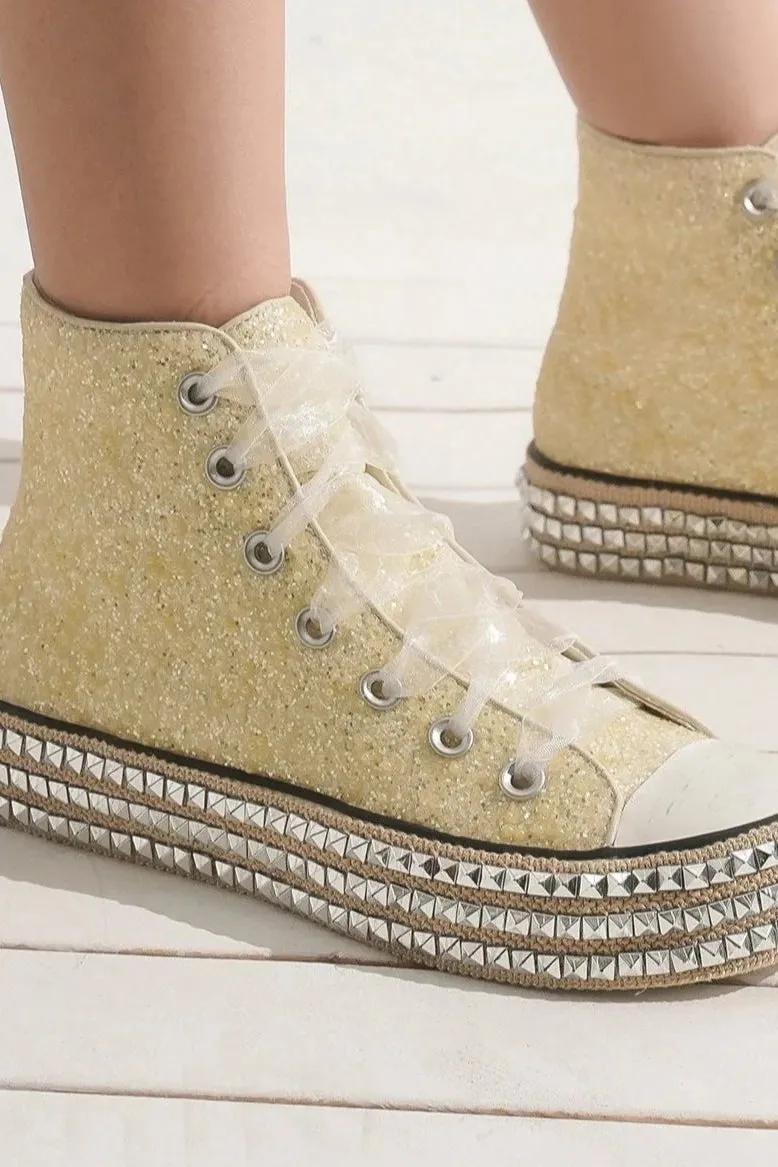 Beast Fashion Glitter Lace-Up Studded Platform Sneakers sold by Charming Charlie product image thumbnail 2