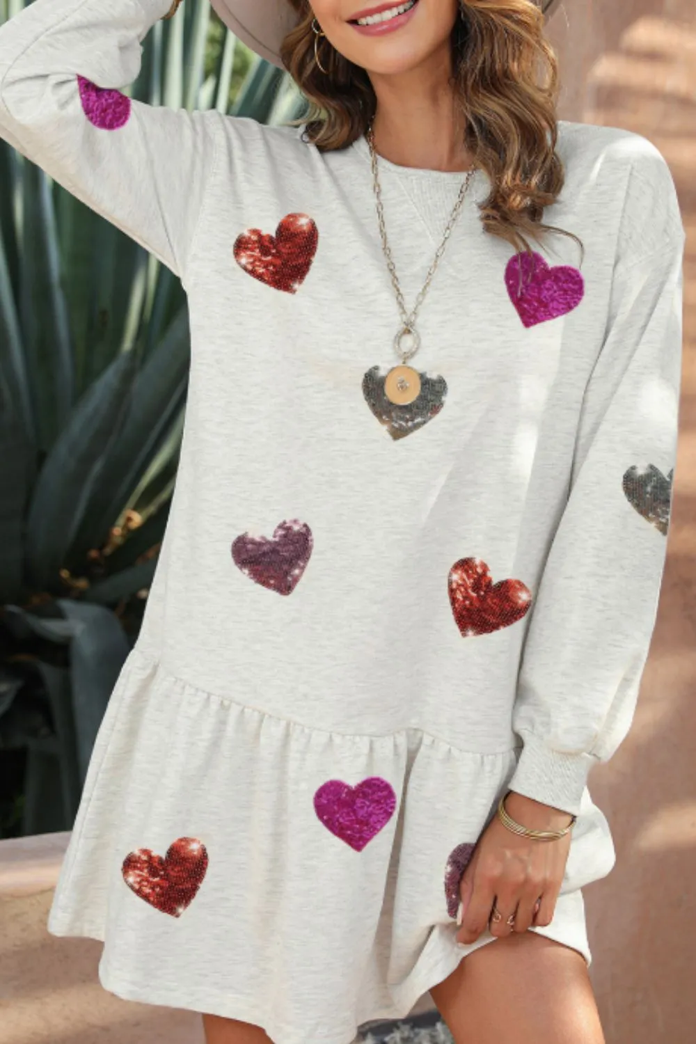 Sequin Heart Round Neck Long Sleeve Mini Dress sold by Charming Charlie product image thumbnail 2