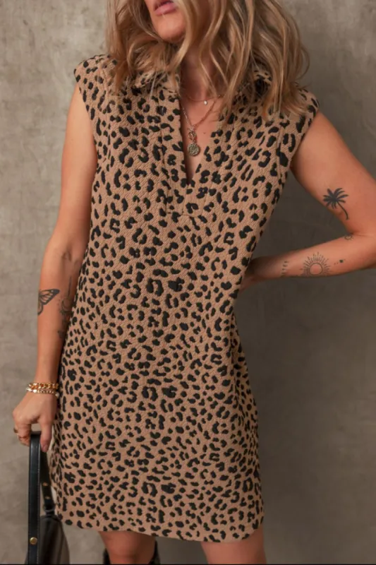 Leopard Johnny Collar Sleeveless Mini Dress sold by Charming Charlie