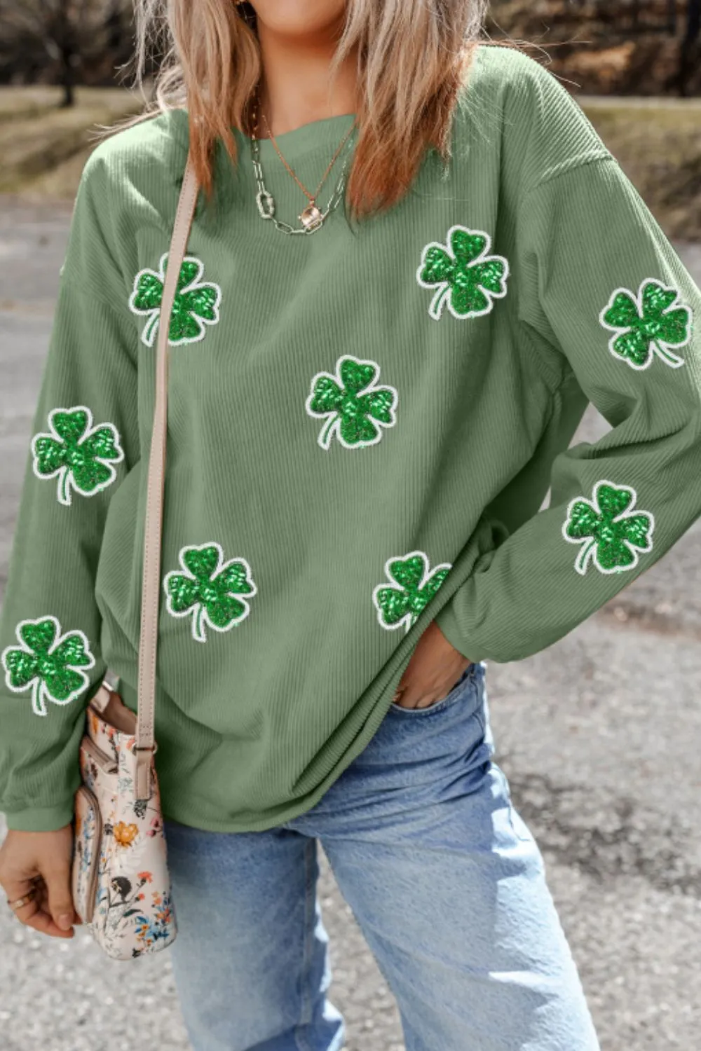 Sequin Lucky Clover Round Neck Long Sleeve Sweatshirt sold by Charming Charlie product image thumbnail 2