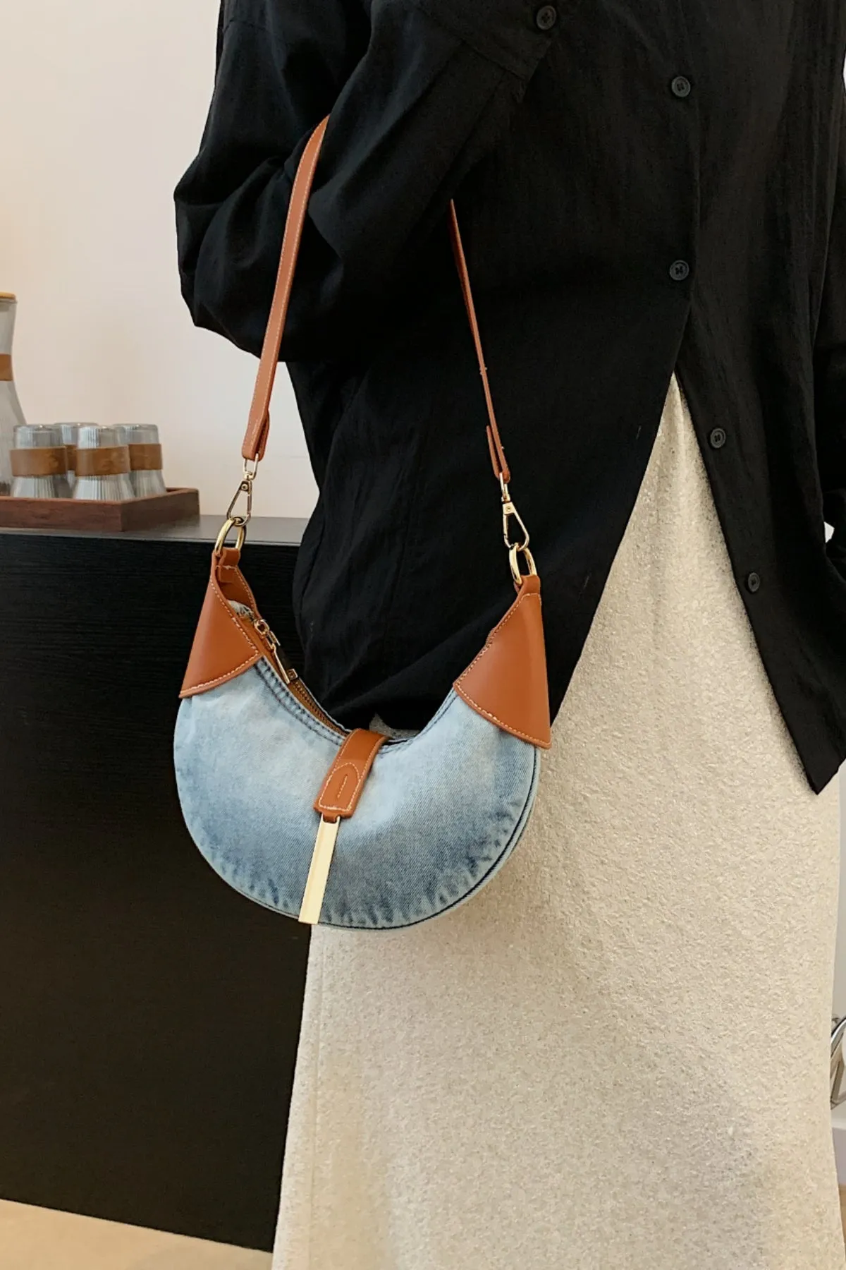 Contrast Denim Shoulder Bag sold by Charming Charlie product image thumbnail 2