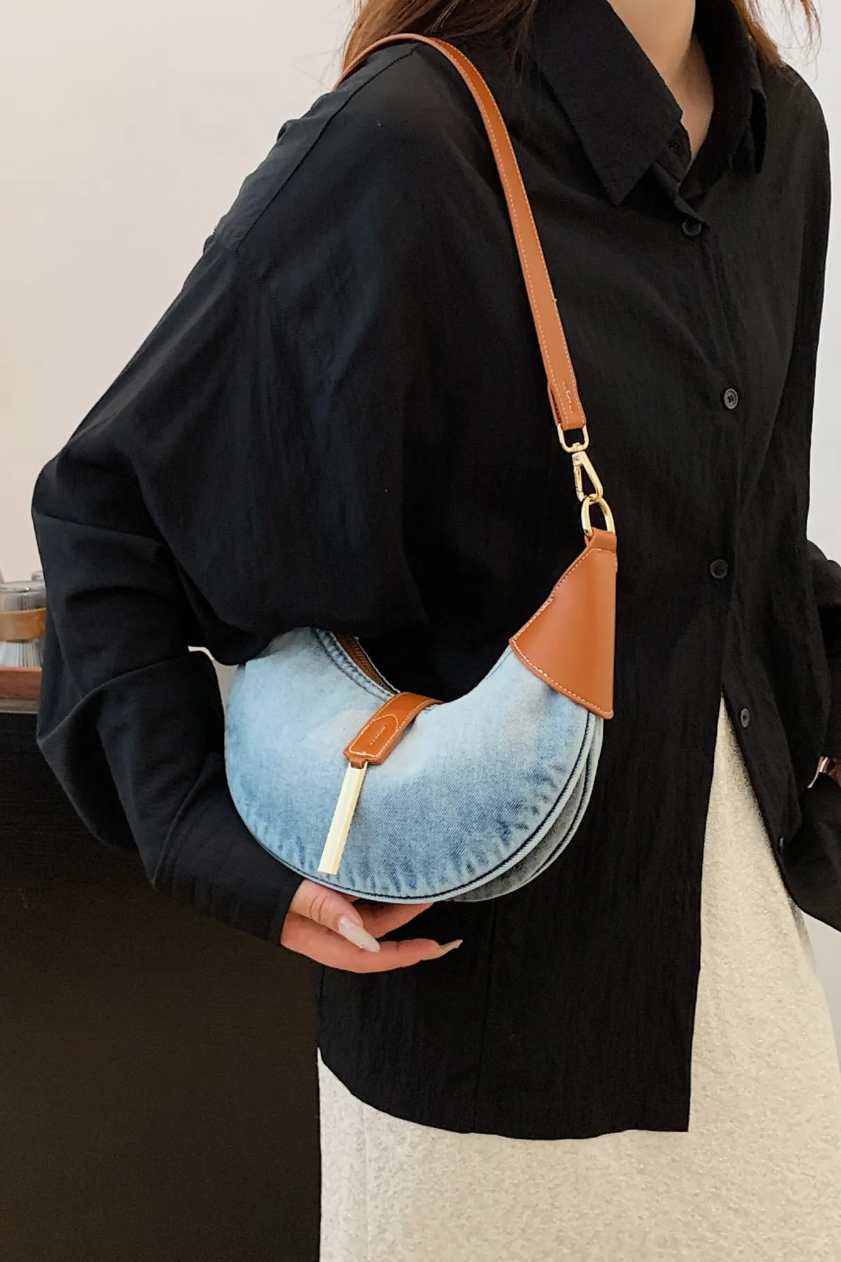 Contrast Denim Shoulder Bag sold by Charming Charlie product image thumbnail 4