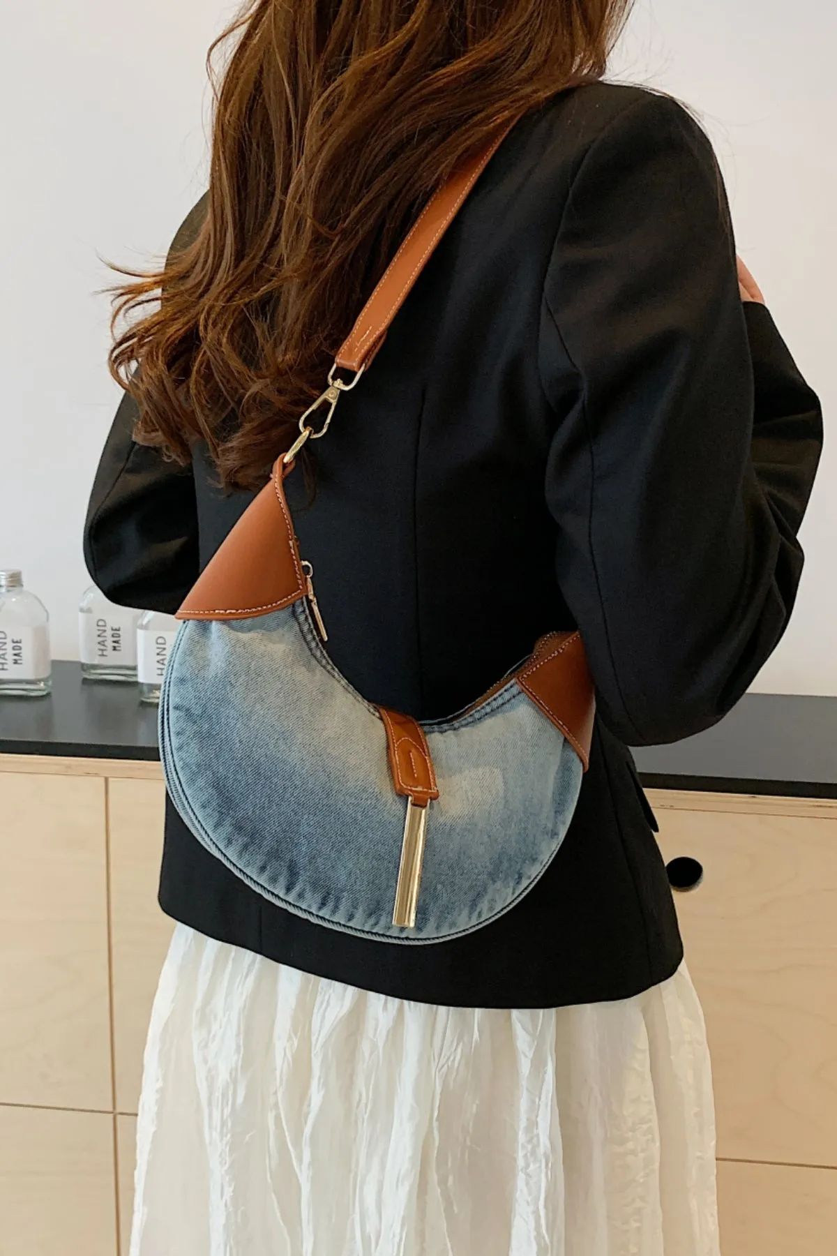 Contrast Denim Shoulder Bag sold by Charming Charlie