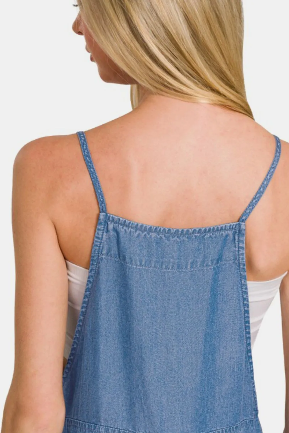 Zenana Washed Adjustable Strap Wide Leg Denim Overalls sold by Charming Charlie product image thumbnail 2