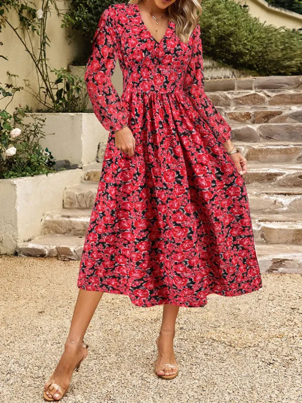 Floral V-Neck Long Sleeve Midi Dress sold by Charming Charlie