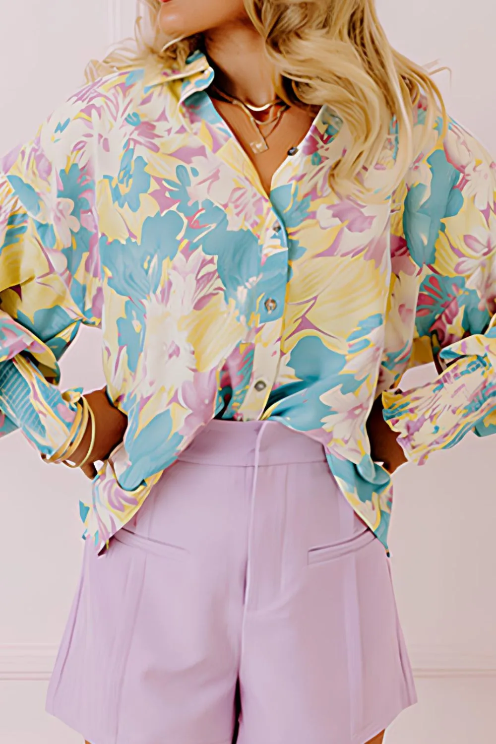 Printed Button Down Lantern Sleeve Shirt sold by Charming Charlie product image thumbnail 3