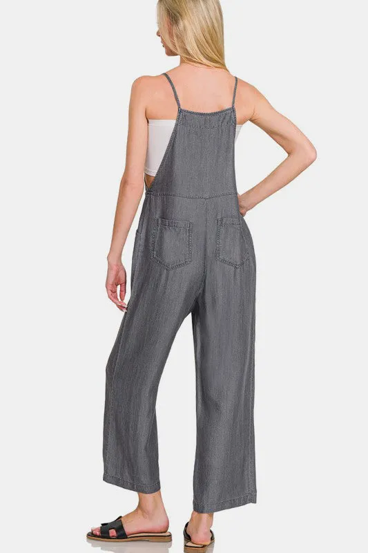 Zenana Washed Adjustable Strap Wide Leg Denim Overalls sold by Charming Charlie product image thumbnail 2