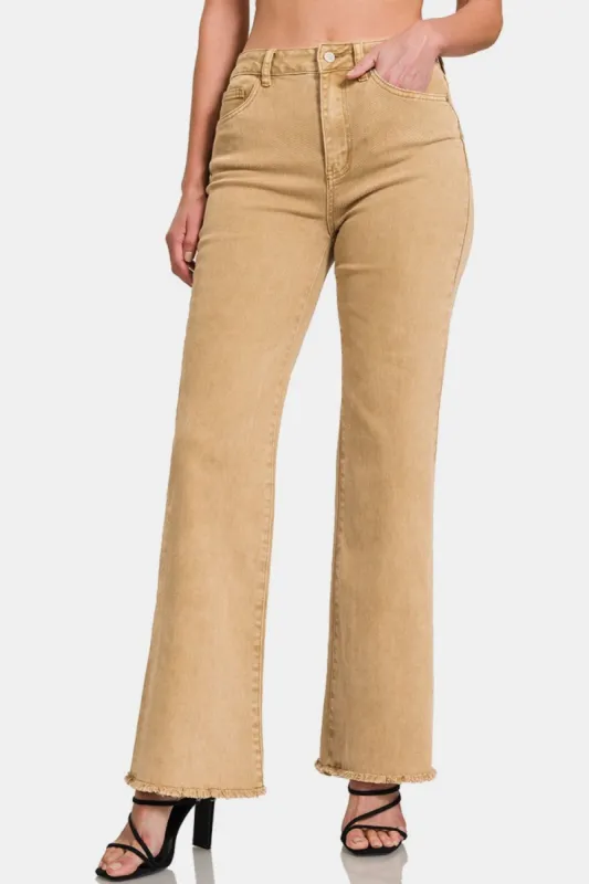 Zenana Acid Washed Frayed Hem Bootcut Jeans sold by Charming Charlie