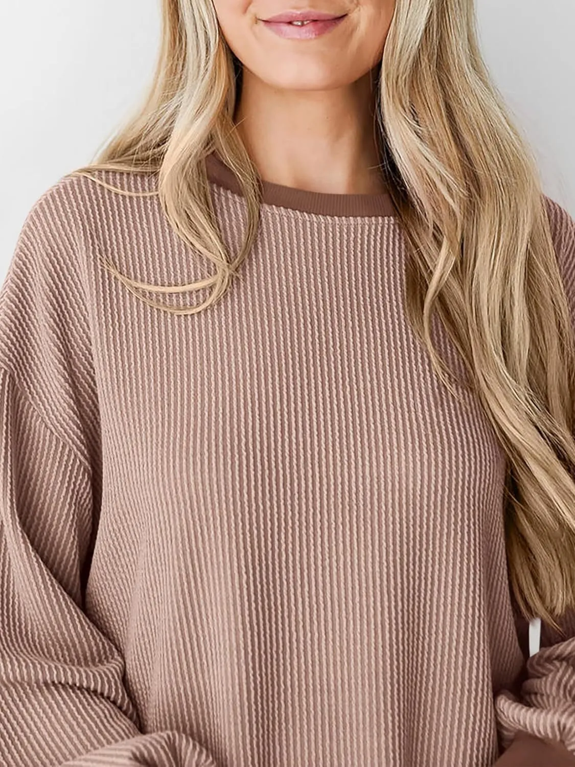 Round Neck Drop Shoulder Long Sleeve Sweatshirt sold by Charming Charlie product image thumbnail 4