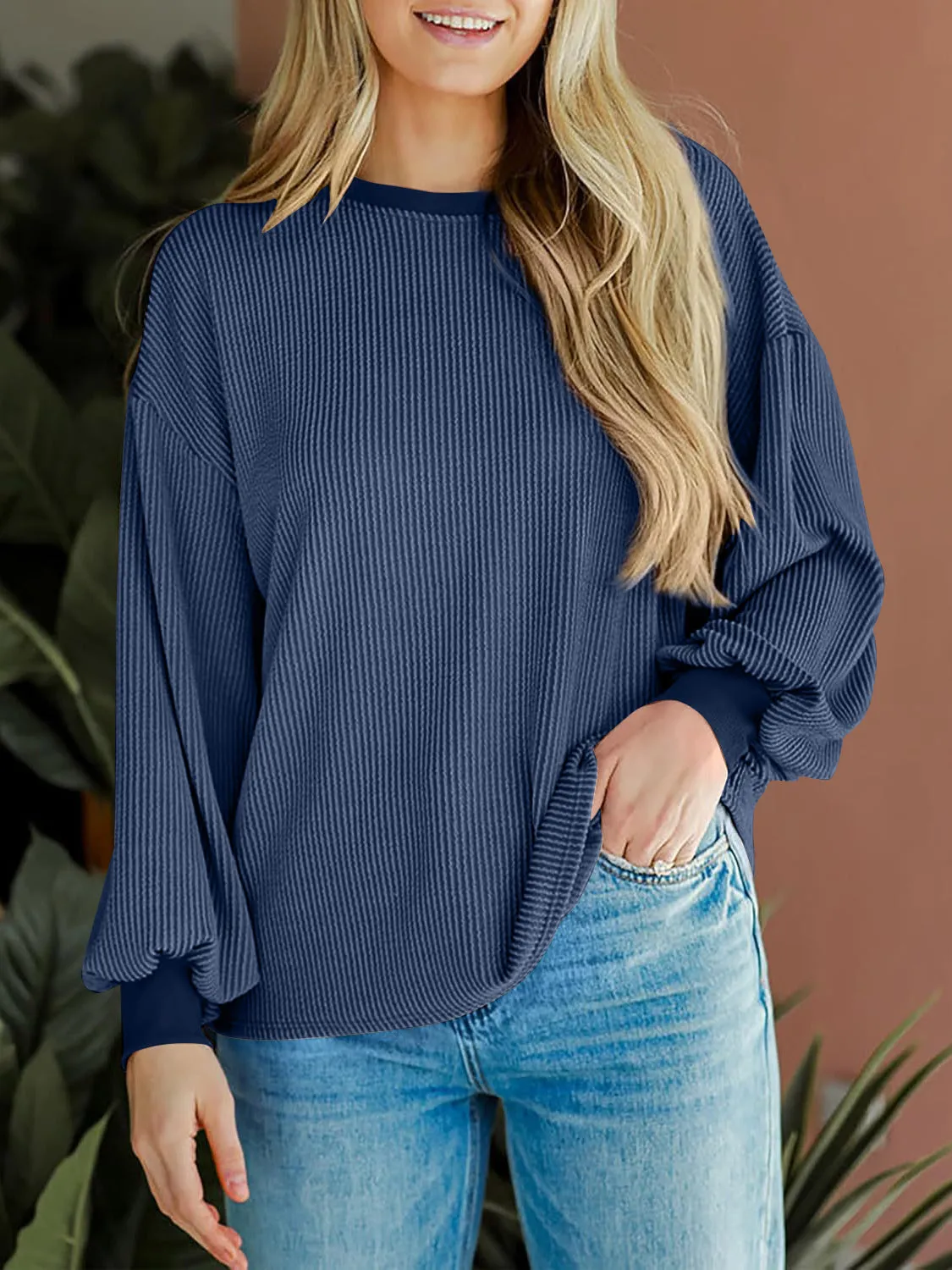 Round Neck Drop Shoulder Long Sleeve Sweatshirt sold by Charming Charlie product image thumbnail 5