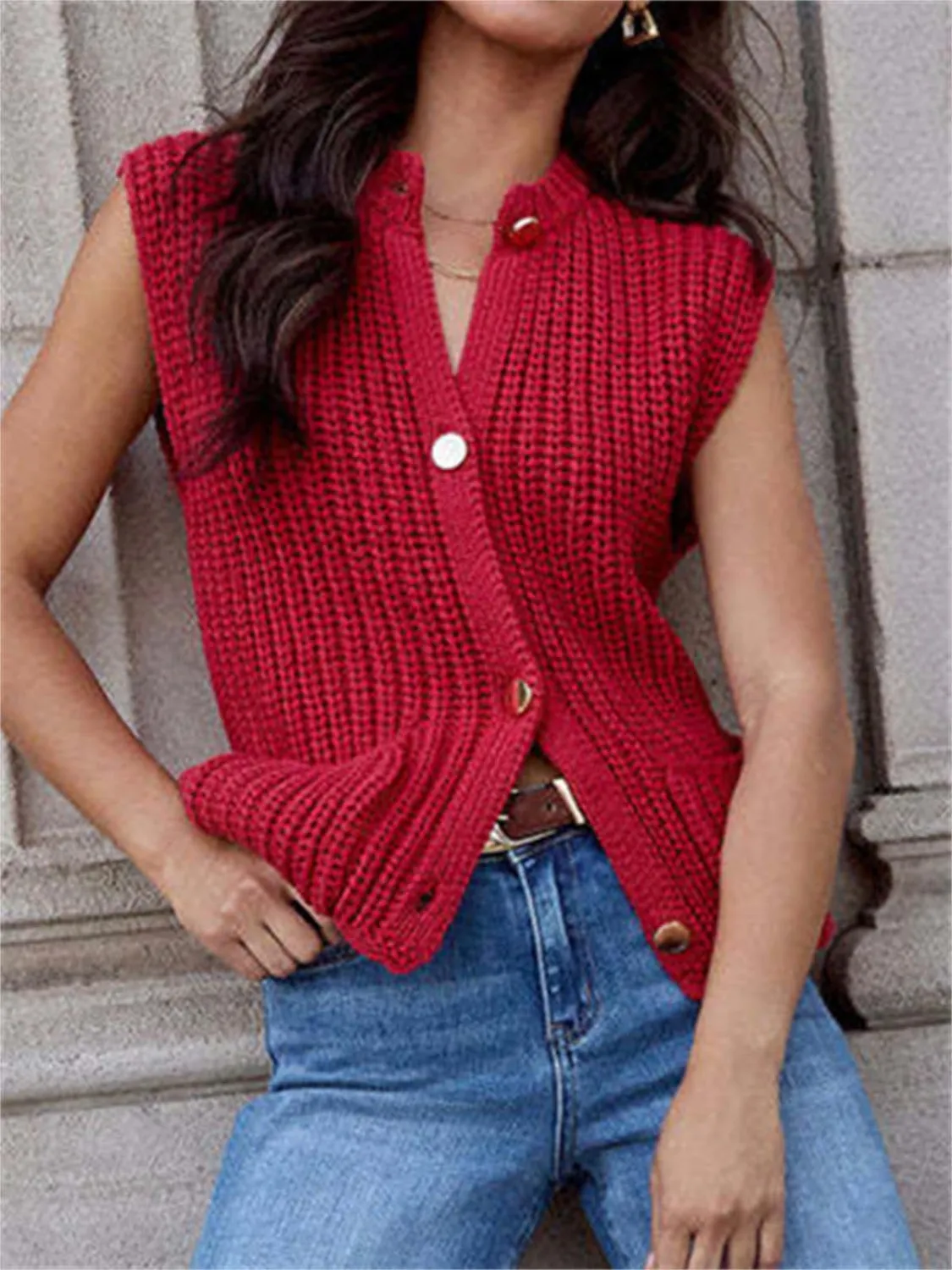Button Down Sweater Vest with Pockets sold by Charming Charlie product image thumbnail 5