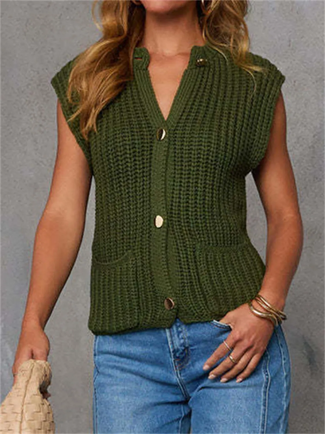 Button Down Sweater Vest with Pockets sold by Charming Charlie product image thumbnail 2