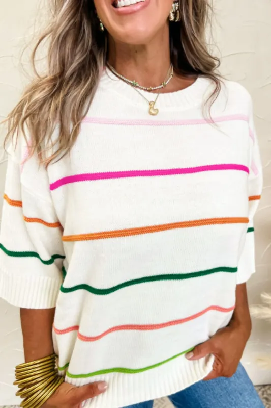 Striped Half Sleeve Drop Shoulder Sweater sold by Charming Charlie