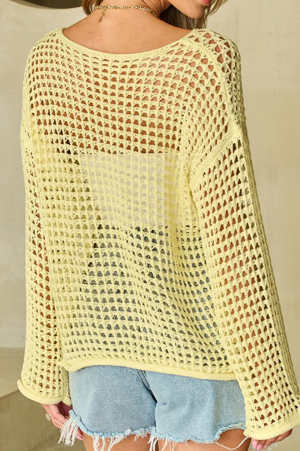 Openwork Round Neck Dropped Shoulder Knit Cover Up sold by Charming Charlie product image thumbnail 3