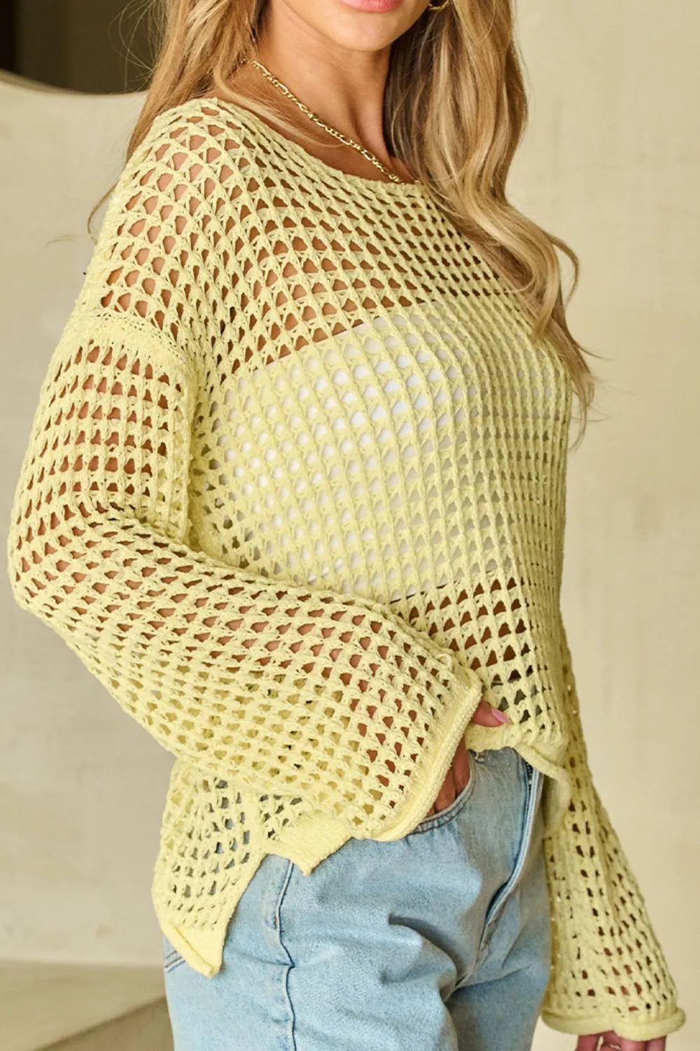 Openwork Round Neck Dropped Shoulder Knit Cover Up sold by Charming Charlie product image thumbnail 4