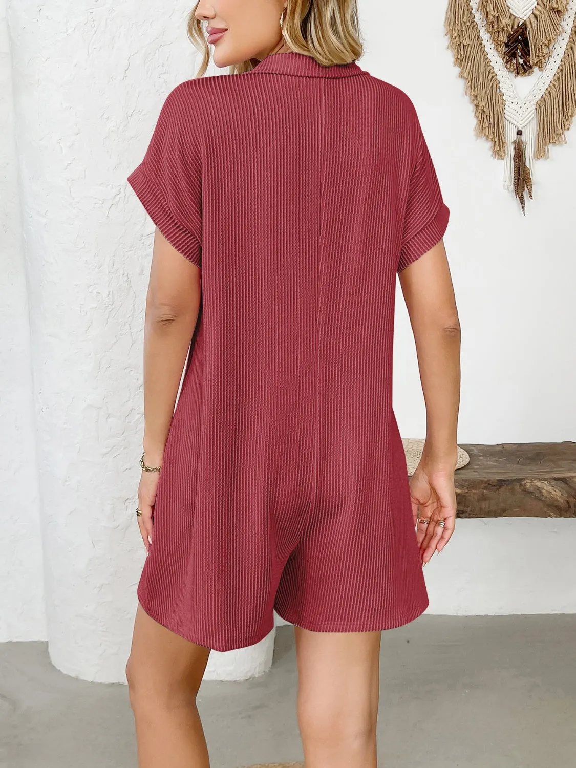 Button Detail Collared Neck Short Sleeve Romper sold by Charming Charlie product image thumbnail 2