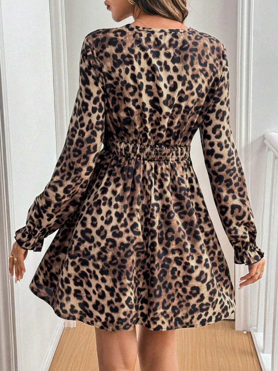 Lace Detail Leopard Flounce Sleeve Mini Dress sold by Charming Charlie product image thumbnail 3