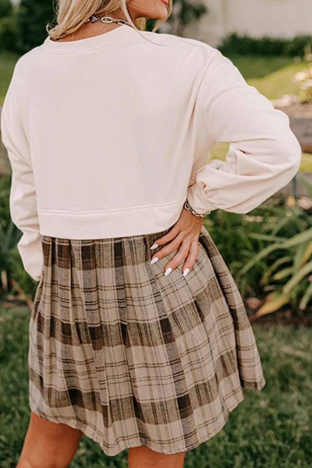 Plaid Round Neck Long Sleeve Mini Dress sold by Charming Charlie product image thumbnail 4