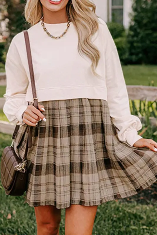 Plaid Round Neck Long Sleeve Mini Dress sold by Charming Charlie