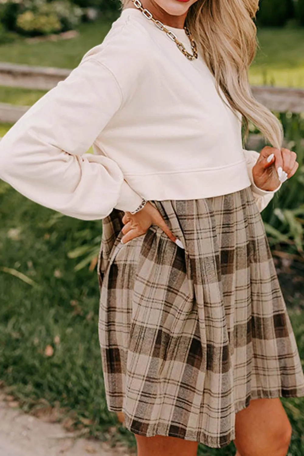 Plaid Round Neck Long Sleeve Mini Dress sold by Charming Charlie product image thumbnail 5