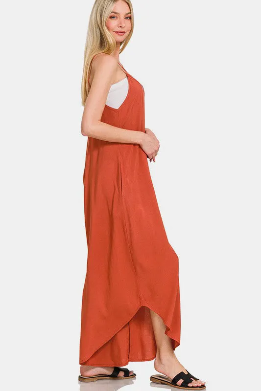 Zenana Spaghetti Strap Wide Leg Overalls with Pockets sold by Charming Charlie product image thumbnail 3