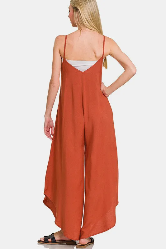 Zenana Spaghetti Strap Wide Leg Overalls with Pockets sold by Charming Charlie product image thumbnail 2