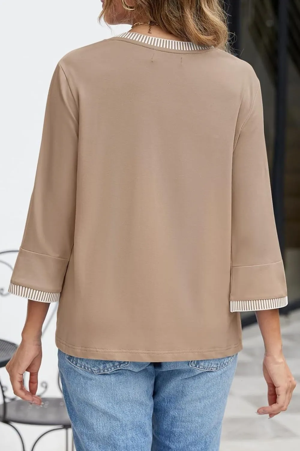 Contrast Trim Round Neck Three-Quarter Sleeve T-Shirt sold by Charming Charlie product image thumbnail 5