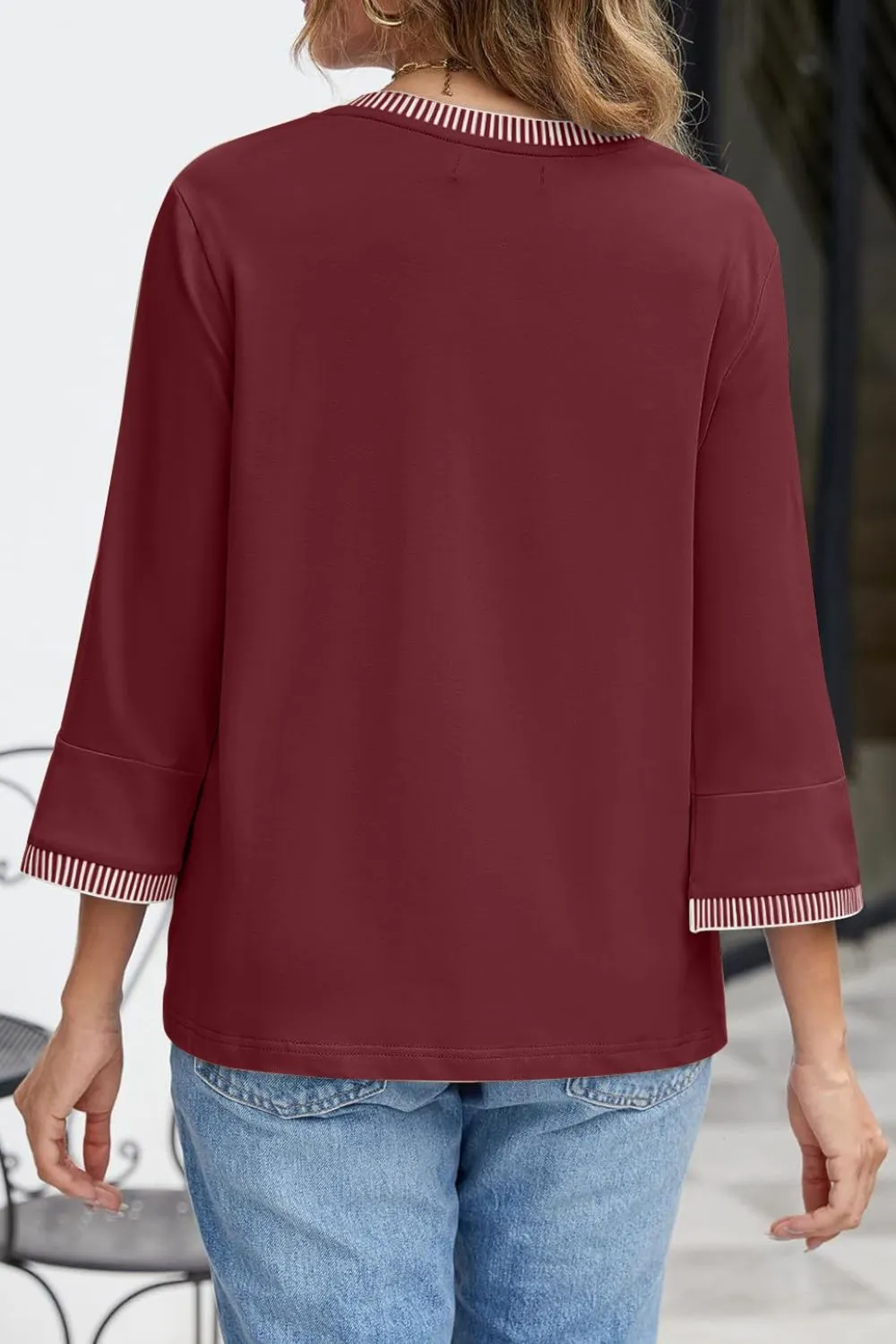 Contrast Trim Round Neck Three-Quarter Sleeve T-Shirt sold by Charming Charlie product image thumbnail 2