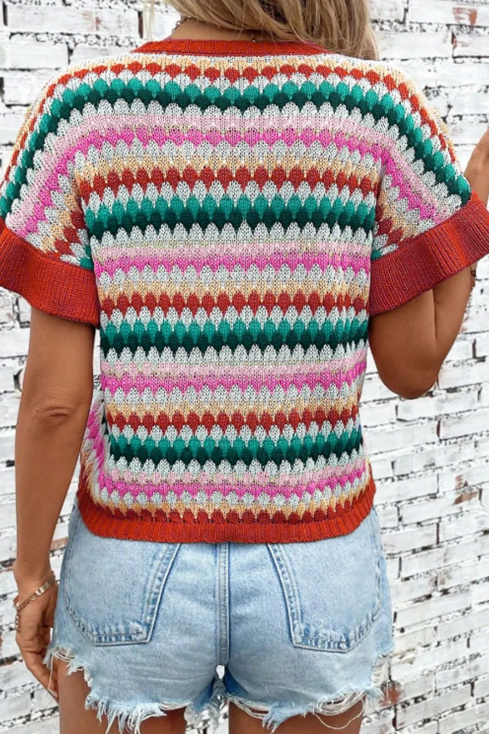 Contrast Round Neck Short Sleeve Sweater sold by Charming Charlie product image thumbnail 3
