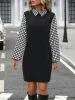 Houndstooth Collared Neck Long Sleeve Mini Dress sold by Charming Charlie
