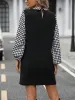 Houndstooth Collared Neck Long Sleeve Mini Dress sold by Charming Charlie