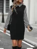 Houndstooth Collared Neck Long Sleeve Mini Dress sold by Charming Charlie