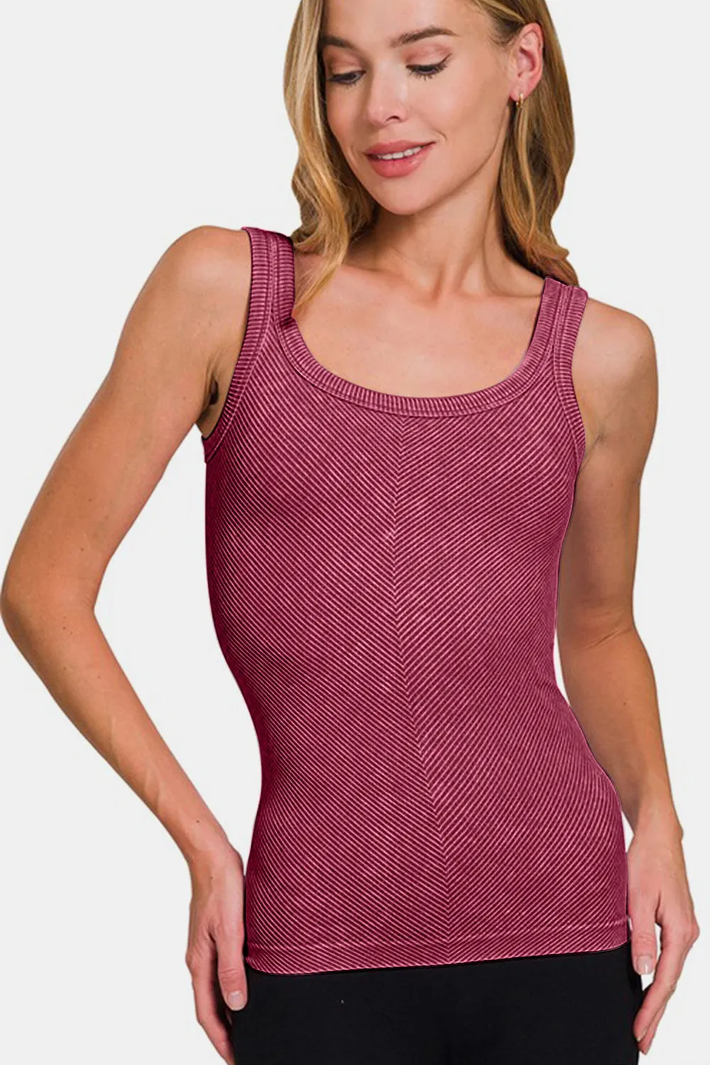 Zenana Ribbed Scoop Neck Tank sold by Charming Charlie product image thumbnail 3