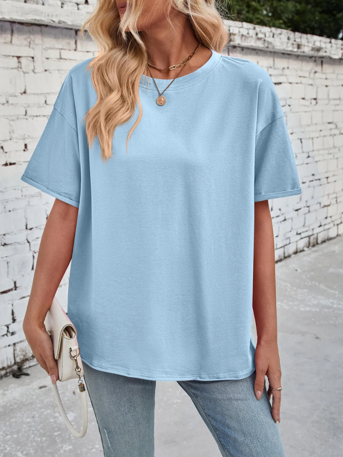 Lovelet Exposed Seam Round Neck Half Sleeve T-Shirt sold by Charming Charlie product image thumbnail 5